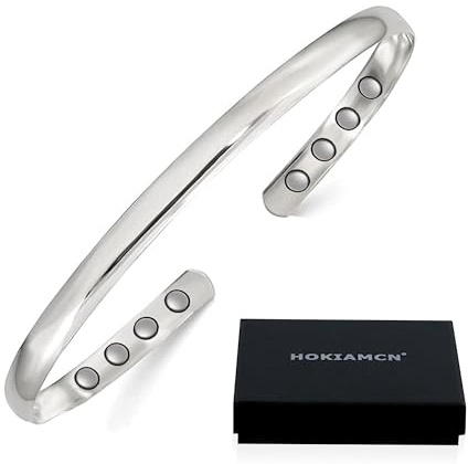 HOKIAMCN Copper Magnetic Bracelet,Silver Finish Men Women Bracelet Bangle with 8 Magnets,Adjustable Size with Gift Box