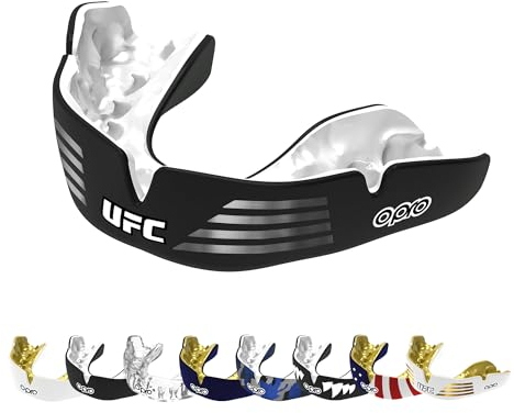 OPRO Instant Custom-Fit UFC Mundschutz, vom Zahnarzt angefertigter Mundschutz, für ultimativen Komfort, Schutz, und Passform. Zahnschutz für Rugby, Boxen, Hockey, MMA (Schwarz Strike, Erwachsene)