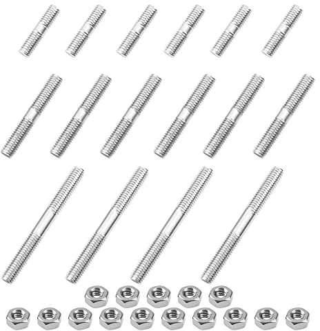 Rrina Metric 16Pcs 304 Stainless Steel Double End Threaded Stud Screw Bolt M8x30/50/70 with Nut
