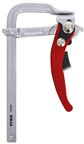 STIER Ganzstahl Hebelzwinge FHZ 160/80, mit bis zu 1570 Nm Spannkraft, einfaches Festspannen mit Hebelfunktion, aus robustem Stahl gebogen, Zwinge, Hebelzwinge