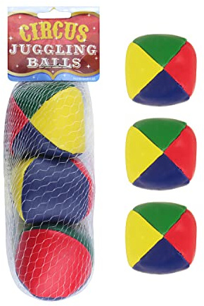 HD Novelty Set of 3 Juggling Balls - Circus Clown Colors - Learn to Juggle Toy for Kids & Adults