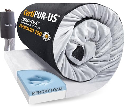 Memory Foam Camping Mattress 2.5 inch, Twin Portable Roll Up Camping Sleep Topper with Waterproof and Non-Slip Bottom, Camping Car Mat with Travel Bag, 75×38×2.5, Grey