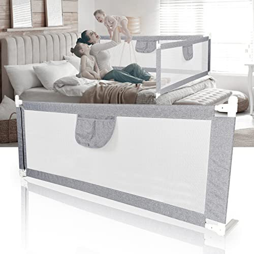 Ikodm Barrera de cama de 200 x 80 cm, protección contra caídas, cama para niños, rejilla para cuna para niños pequeños, rejilla para cuna con red ventilada, construcción estable, fácil montaje, gris