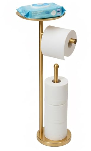 Sfemn Porte-Papier Toilette Autonome avec étagère, Support de Papier Toilette doré avec Plateau de Rangement et Espace pour 4 Rouleaux supplémentaires
