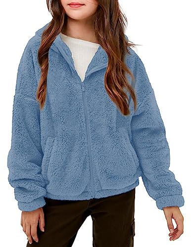 Haloumoning Girls' Outerwear Jackets Kids Soft Fleece Zip up Hoodie with Pockets 5-14 years