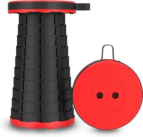 COSHANO Taburete Plegable portátil para Camping, Pesca, Senderismo, Barbacoa, jardín, telescópico Altura Ajustable Redondo 180kg (Rojo)