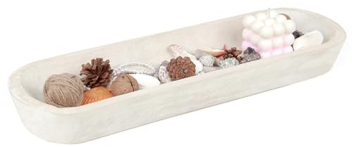 Winter Shore Lange Holzschale Deko - Handgeschnitztes Natürliches Paulownia-Holz - Dekotablett Holz für Rustikale, Boho- & Natur-Tafelaufsätze - Deko Schale Wohnzimmer Tisch - 50,5 x 15 x 5 cm
