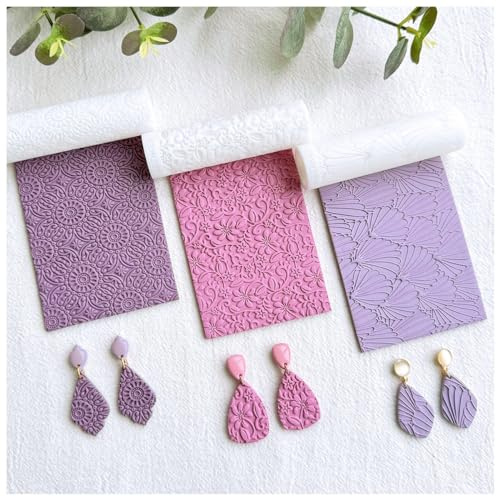 KEOKER Rodillo de textura de arcilla polimérica, juego bohemio de 3 piezas para hacer aretes, hojas de textura, ideal con cortadores de arcilla