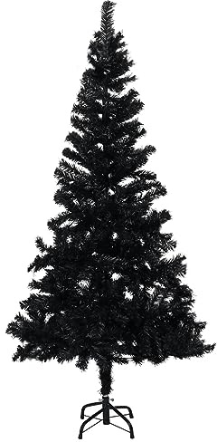 Gecheer Julträd, jul, konstgjord, svart, 150 cm, tillverkad av svart PVC, och stål, konstgjord julgran 150 cm, svart julgran, julgran 150 cm, svart julgran 150 cm, 150 x 75 cm, svart