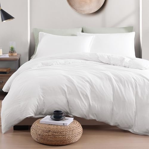 LANE LINEN 4-Piece King Bedding Set - Pre-Washed Microfiber Duvet Cover, Fitted Sheet, and Pillowcase – Cozy and Durable (White)
