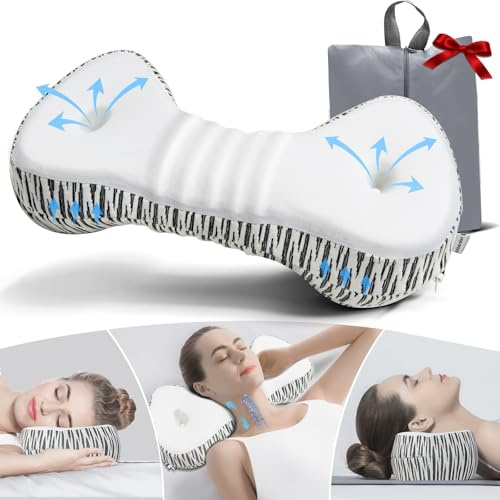 Mixiniso Neck Support Pillow, Cervical Neck Roll Memory Foam Pillow, Cervical Traction Device, Neck Pillow for Side Sleepers, Camping & Travel Pillow with Portable Bag
