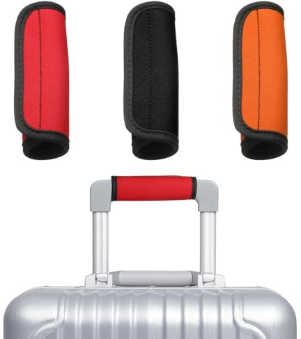 QUARKZMAN 3 Pcs de Envolturas de Asa para Maletas, Cubierta de Agarre de Bolso de Neopreno Protector Identificadores Envolturas de Asa para Bolsas de Compras, Negro/Rojo/Naranja
