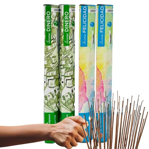 El Dinero trae la Felicidad - 80 Varillas de Incienso Natural Especiales - Palitos de la India de Larga Duración hasta 50 Minutos con Bolsa Anti-Humedad. Fragancias: Dinero y Felicidad