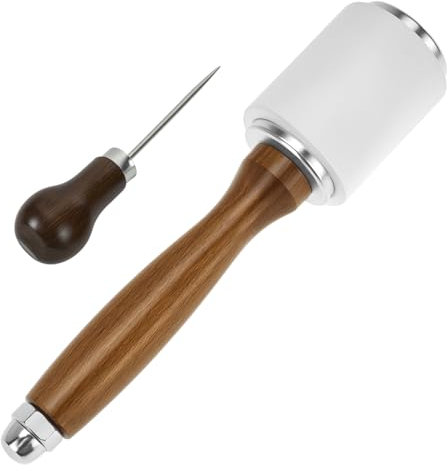 QWORK Leather Carving Hammer Mallet + Scratch Awl Tool for Leather Punch Hole Scribing or DIY Handmade