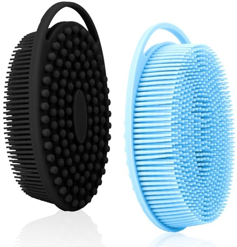 Soft Silicone Body Scrubber, 2 PCS Exfoliating Silicone Loofah, Body Scrubber Shower Brush Exfoliating and Massage 2 in 1, Bath Shower Brush for Cleaning Sensitive Skin Kids Women Men, Lather Well
