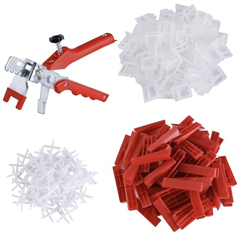 Tile Leveling System-500 pcs 1/8inch Tile Spacers + 150 pcs Tile Wedges + 1 pcs Tile LevelingClips+ 500 pcs(1/8inch) CrossSpacers A Tile Tools Kit for Adjustinc Ceramic Tile(TileSpacers 1/8 inch)