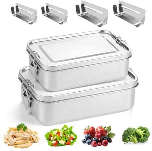 BoîteS A BentoS En Acier InoxydableS,50+1400ml BoîTe A Lunch En Acier Inoxydable Avec 2 850ML+2 1400ML Cloison Amovible,Boîte A Déjeuner En Acier Inoxydable,BoîTe A Lunch En Portable Pour Bureau