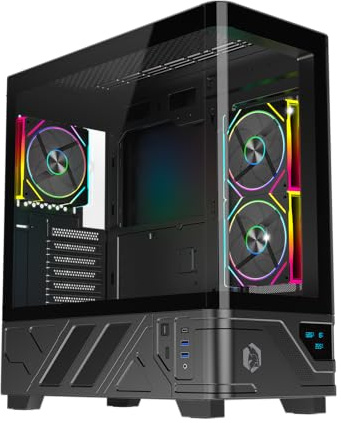 Empire Gaming ECM252 - Caja para PC Gaming Media Torre - Pantalla Digital integrada (Temperatura CPU/GPU, RPM) - 3 Ventiladores ARGB - Compatible con ATX, Micro-ATX, ITX - USB C (Negro)