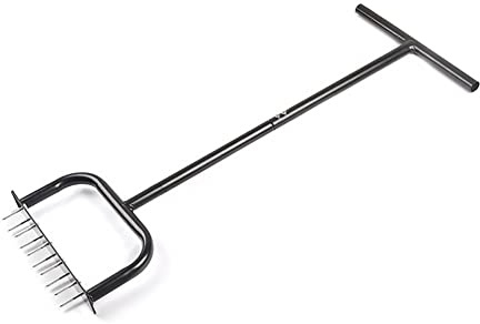 Handheld Standing Type Multi-spike Lawn Soil Scarifier Garden Manual Gardening Tool for Loosening Promoting Plant Growth with Detachable Design and T-shaped Handle