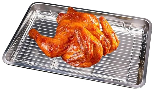 Bakplåtssats – 30 × 30 cm rostfritt stålbricka och kylställ | ugnsbakplåtar | stekpanna | grilltillbehör för grönsakskött, kaka ugn matlagning