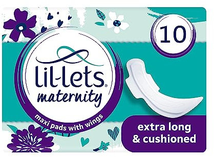 Lil-Lets Maternity Pads | 10 x Extra Long Maxi Thick Pads with Wings
