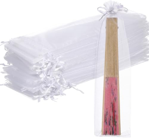 NUOBESTY 50 pezzi di gioielli in organza sacchetti con coulisse sacchetto pieghevole ventaglio mano festa di nozze favorisce regali bianchi