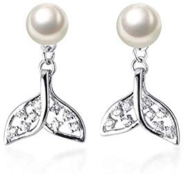 Boucles d'oreilles à tige en forme de queue de sirène en argent sterling pour femme et fille avec cristaux CZ délicats boucles d'oreilles de mariage hypoallergéniques bijoux tendance cadeaux pour