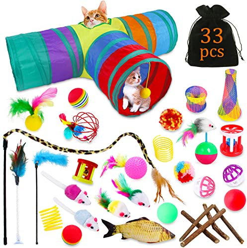 TWBEST 33-teiliges Katzenspielzeug Set mit Katzentunnel, Katzenspielzeug Variety Pack für Kitty Katzen