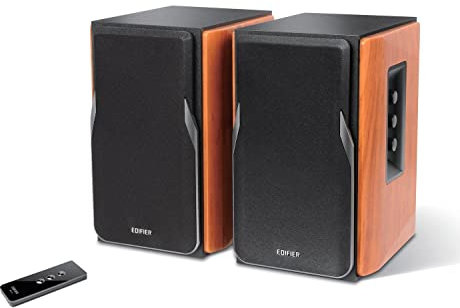 Edifier R1380DB Active Bookshelf Speakers 2.0, Bluetooth v5.1 & aptX, 42W RMS, 4″ Bass & 1″ Silk Dome Tweeters, Dual RCA/Coaxial/Optical Inputs, Remote Control, Wooden Enclosure, Wood Grain