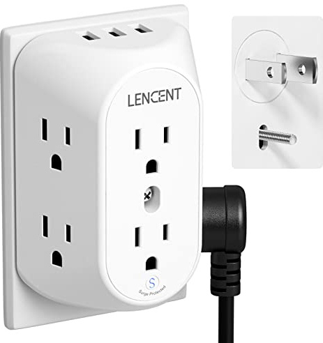 LENCENT 2 Prong Surge Protector Power Strip with USB Ports,2 Prong to 3 Prong Grounding Outlet Adapter,Multi Plug Wall Outlet with 6 Outlets 3 USB,Wall Plug Extender for Non Grounded Older House