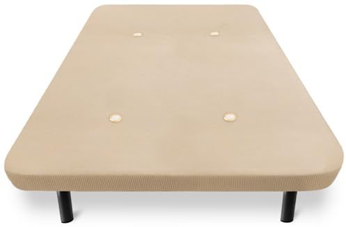 HOGAR24 ES | Base Tapizada | Fabricada con Barras Transversales y Válvulas de Transpiración | Tejido 3D Beige | Incluye Juego de Patas Metálicas Roscadas de 26 cm | Medidas: 135x190 cm