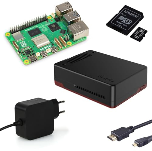 Raspberry Pi 5 8GB Kit | Argon NEO 5 BRED Gehäuse mit Lüfter | USB-C 45W Netzteil | 64GB SD Karte | 4K Micro HDMI Kabel | Raspberry Pi 5 8GB RAM