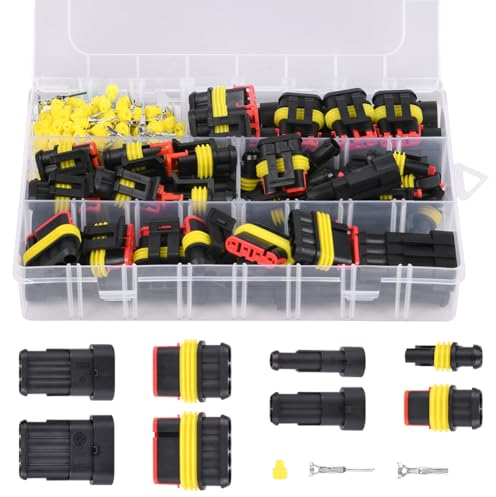 URAQT 1/2/3/4 Poliger Kabel Steckverbinder Stecker, 300 Stück Wasserdicht Schnellverbinder mit Box mit Silikonkautschuk Kabeldichtung Kabel Steckverbinder Stecker für Auto LKW Boot Roller Motorrad