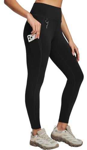 baleaf Hiking Walking Leggings for Women with Zip Pockets Outdoor Cargo Pants High Waist Quick Dry Black M