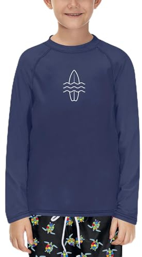 Glimnerize Jungen Rashguard Shirt Atmungsaktiv Top Schwimmshirt Langarm UV Shirt Badeshirt Rundkragen Shirt Surfbrett Navy 116