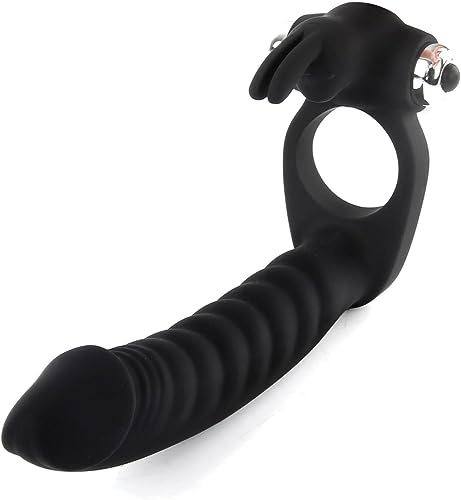 Silicone Vibrating Double Dildo Dual Penetration with Cock Ring Butt Plug Strap on 7 Speed Penetrator Men Couple Anal Plug Sex Women Pleasure Adult Sex Toys Black