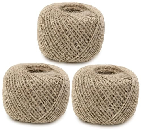 FANWINKJ Juego de 3 cuerdas de yute, 2 mm x 80 m, un total de 240 metros, cuerda de yute marrón natural, cuerda de yute, cuerda decorativa, cuerda de embalaje, cinta de regalo, cuerda de manualidades
