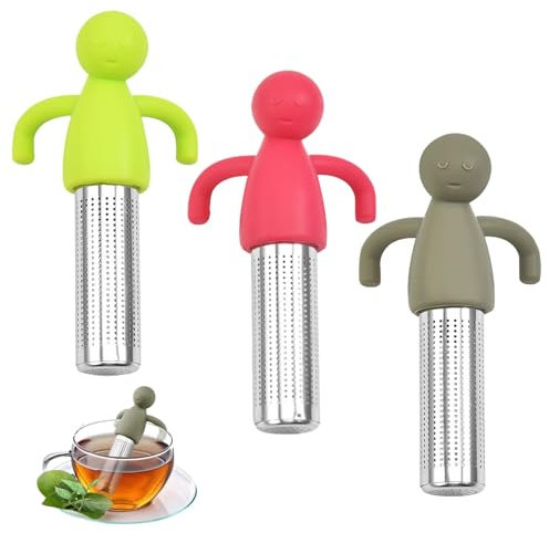 3 Pcs Teesieb Teefilter Teeei für Losen Tee Lustig Tee Ei Lustig Teesieb für Losen Kreativer Humanoider Teebrüher mit Griffen für Teeliebhaber Freunde und Familie, mit Kunststoffbürste