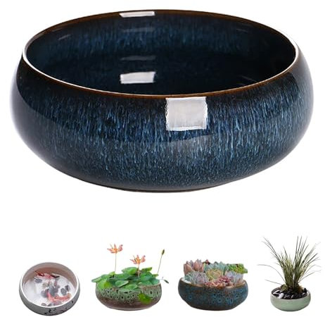 Lotus Bonsai Schale, Lotus Pflanze Keramik Blumenschale, Lotus Bowl Pflanzer, für die Wasserpflanzung im Innenbereich, Lotus-Töpfe für Wasserpflanzen, Wasserlilie, Grün Sukkulenten