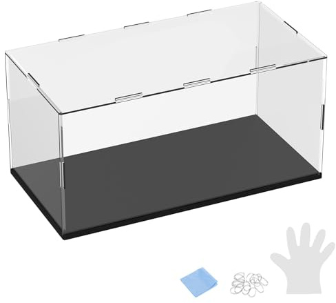 M METERXITY 1-Pack Acrylic Display Case, 11.8x5.9x5.9 Inch/30x15x15cm Acrylic Clear Display Case Box with Black Wooden Base for Collectibles, Dustproof Showcase [Black, Clear]