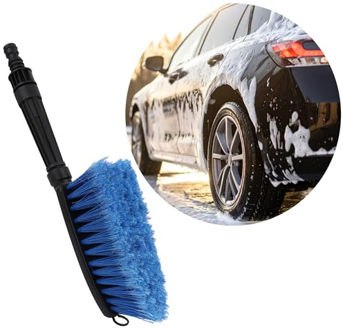 Bauster® Brosse de lavage pour voiture avec raccord d'eau – Brosse universelle pour voiture, jantes, vitres et camping-car – Poils doux sans rayures, manche ergonomique, compatible avec tuyau