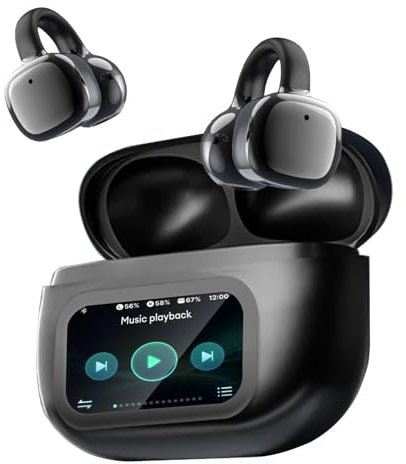 Auriculares Inalámbricos Bluetooth 5.4, Audifonos Deportivos Abiertos con Clip, Traducción de Idiomas, 50H Reproducción con Cancelacion Ruido ENC, Pantalla Táctil Auriculares de oído Abierto (Negro)