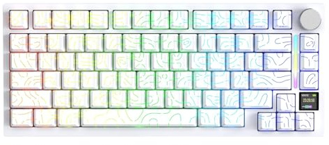 ATTACK SHARK X820 Ultra Wireless Mechanical Keyboard with TFT Smart Display & Knob, 75% Hot Swappable Gaming Keyboard, BT/2.4G/Wired, RGB South Facing LED, PBT Keycaps (White Contours - Gift Switch)