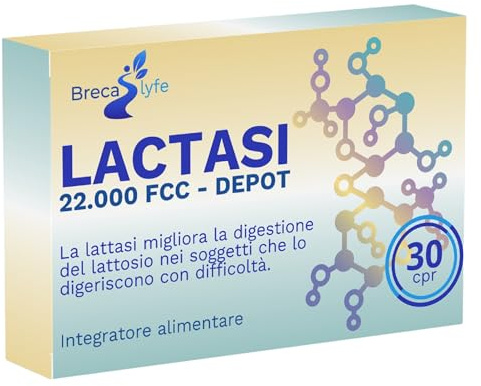 Lattasi Pastiglie Lattosio 22.000 FCC 30 Micro Compresse – Enzima Lattasi per Supporto Digestivo per Gonfiore da Intolleranza al Lattosio
