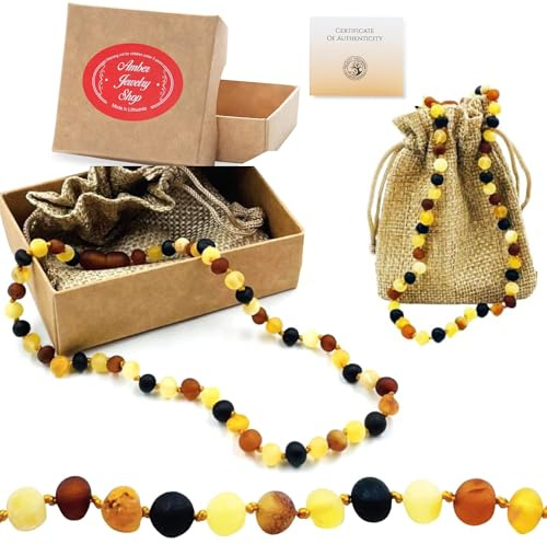 Authentic Raw Baltic Amber Necklace – Certified 12.5 Inches Unisex Jewelry – Genuine Baltic Sea Amber Beads – Handmade Real Amber Gift