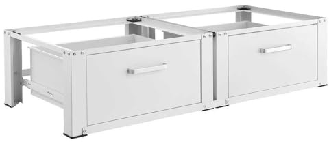 IVOL Plattform för tvättmaskin eller torktumlare vitt stål – lastkapacitet 150 kg (dubbel med låda)
