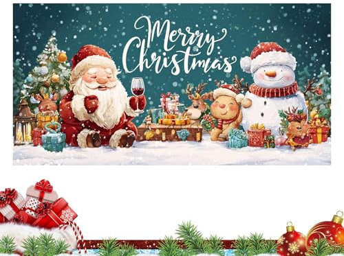 Banner per porta del garage per Natale | 400 x 180 cm Decorazioni stagionali - Tela per foto di Natale - per esterni ed interni festa portico cortile da parete casa patio