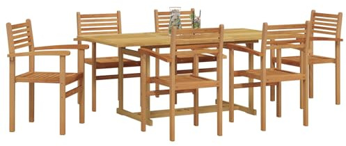 vidaXL Set di mobili da giardino 7 pezzi in legno massello di teak marrone, giardino e terrazza, gruppo da pranzo moderno in teak, elegante coccole all'aperto per la famiglia