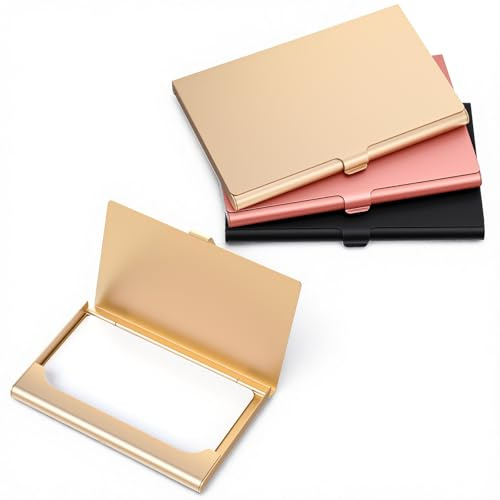 Neyauo Estuche para Tarjetas de Visita de Metal, 3 Unidades, aleación Aluminio, ultradelgado con Tapa, Organizador Tarjetas crédito Estilo Billetera para Hombres y Mujeres