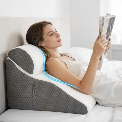 Aofesel Cojín de lectura para cama y sofá, almohada de cuña de espuma viscoelástica, cojín de respaldo ergonómico para relajarse, jugar, leer o ver la televisión, cojín de reflujo adulto, 50 x 50 x 30